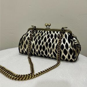 Handmade Real Hair-on Calfskin Embossed Vintage Kisslock Clutch/Crossbody